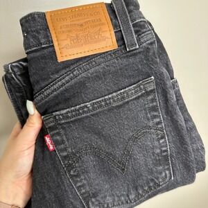 Levi's Premium Ribcage Straight Jeans Womens Size 24 Button Fly Black Wash Denim
